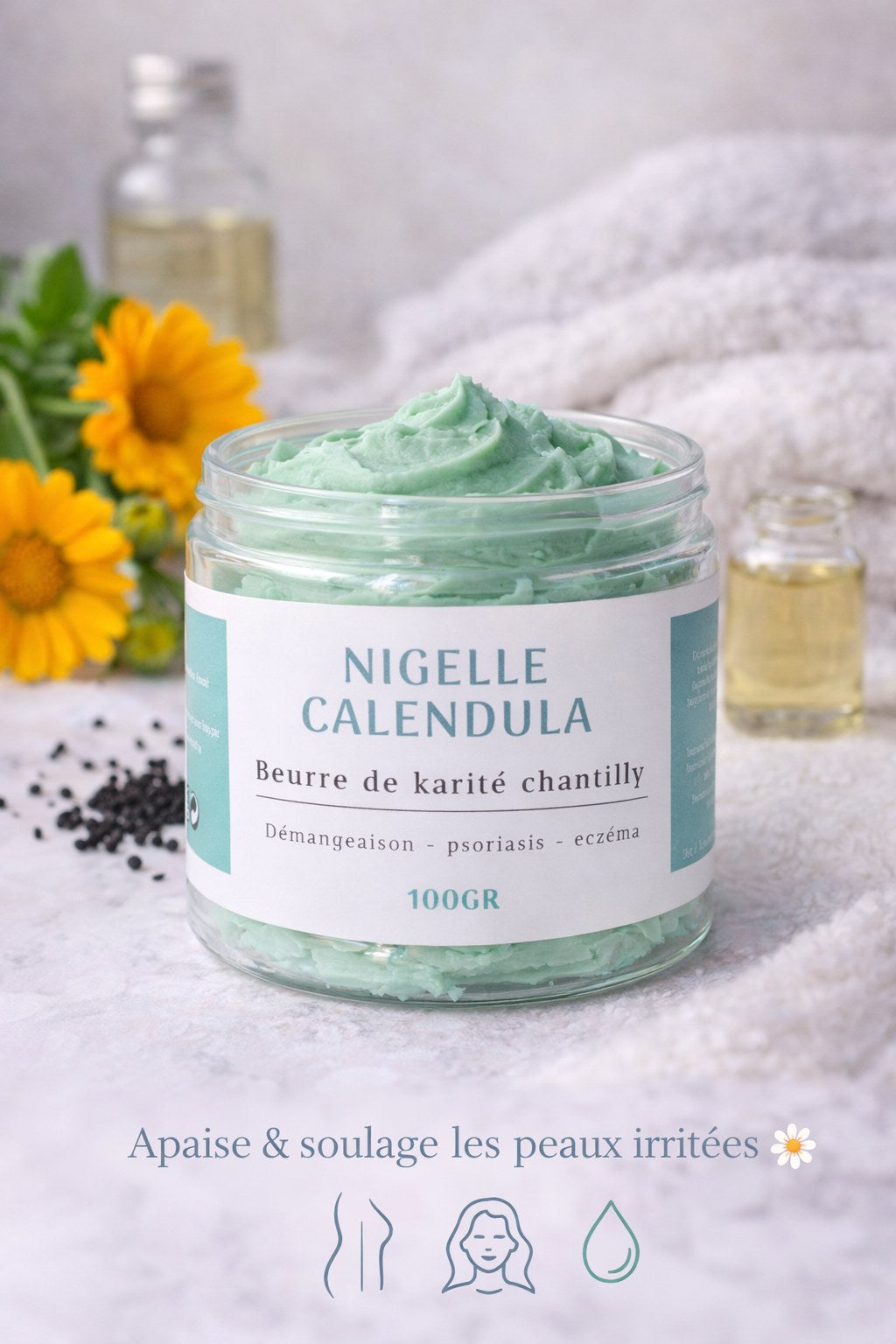 Beurre de karité TAYIB Nigelle Calendula, soin naturel apaisant
