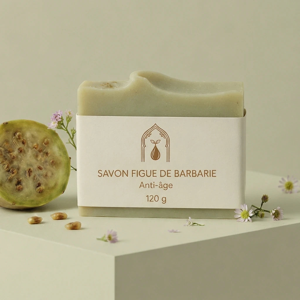 Savon à la figue de barbarie anti-âge en boîte, barre crème, étiquette 120 g