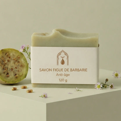 Savon à la figue de barbarie anti-âge en boîte, barre crème, étiquette 120 g
