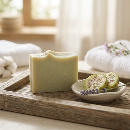 Barre de savon crème à la figue de barbarie, avec rondelles de figue et fleurs