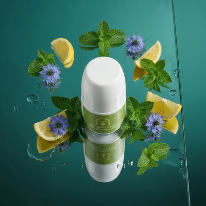 Déodorant Tahara stick avec capuchon blanc et étiquette verte citron-menthe & nigelle.
