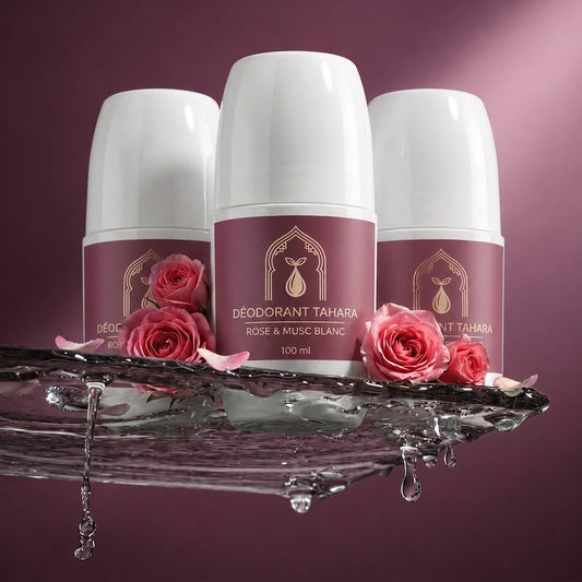 Déodorant Tahara en stick, flacon blanc et étiquette rose, 100 ml