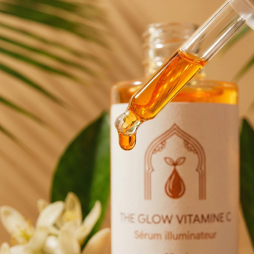Flacon compte-gouttes de sérum à la vitamine C, goutte ambrée