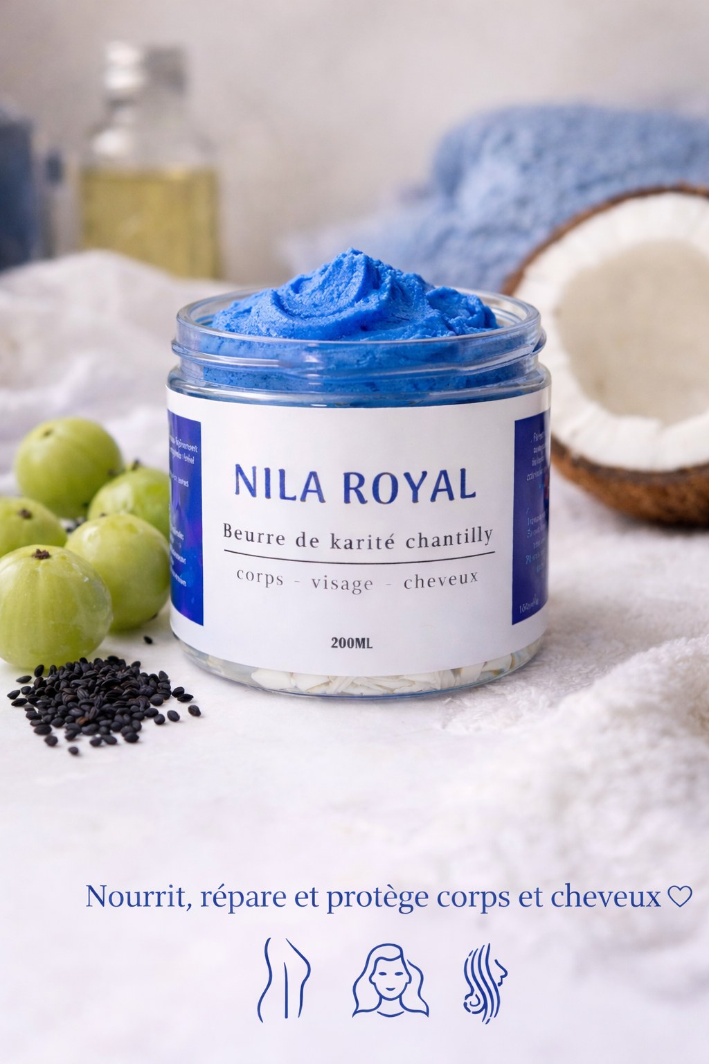 Beurre de karité TAYIB Nila Royal au nila bleu, fleurs bleues
