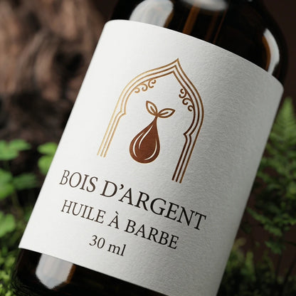 Étiquette du flacon d’huile à barbe Bois d’Argent, 30 ml